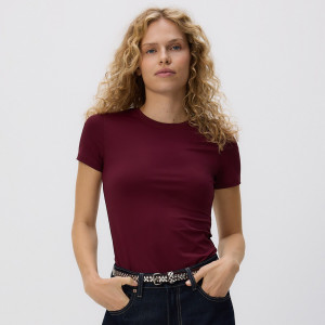 Gładki t-shirt regular fit - XL - bordowy - damska - Reserved - 543GA-83X