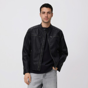Kurtka biker z imitacji skóry - M - czarny - męska - Reserved - 547HK-99X
