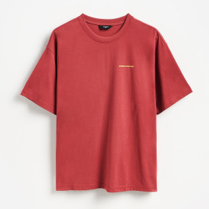 Bawełniany t-shirt boxy - XL - bordowy - męska - Reserved - 548IO-83X