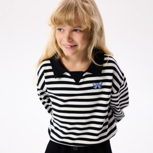 Bawełniana bluza w paski - 116 (5-6 lat) - czarny - dziewczynki - Reserved - 548KD-99X