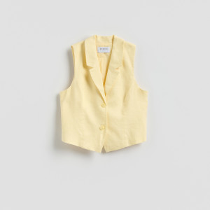 Lniana kamizelka - L - jasnożółty - damska - Reserved - 548KK-10X