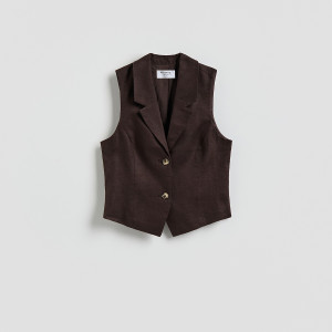 Lniana kamizelka - L - ciemnobrązowy - damska - Reserved - 548KK-89X