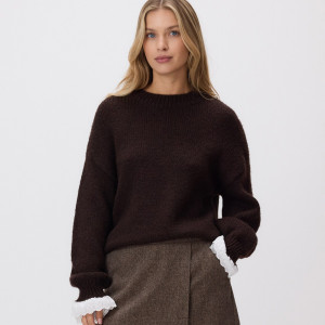 Sweter z dodatkiem wełny - XL - ciemnobrązowy - damska - Reserved - 549HH-89X