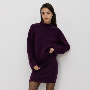 Spódnica mini z domieszką wełny - L - mahoniowy - damska - Reserved - 550HH-93X