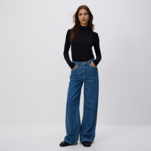 Jeansy wide leg z aplikacjami - 34 - niebieski - damska - Reserved - 551GE-55J