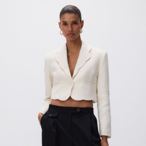 Marynarka ze strukturalnej tkaniny - XL - złamana biel - damska - Reserved - 552KK-01X