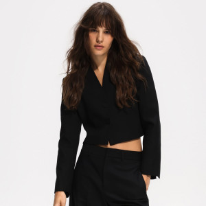 Krótka marynarka z bawełną - XXL - czarny - damska - Reserved - 554KK-99X
