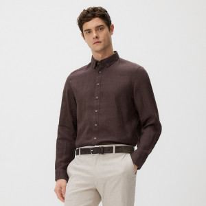Lniana koszula regular fit - XXL - ciemnobrązowy - męska - Reserved - 555HT-89X