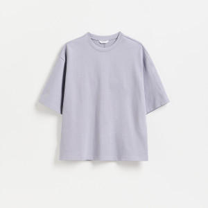 Gładki T-shirt boxy - S - lawendowy - męska - Reserved - 556IO-04X