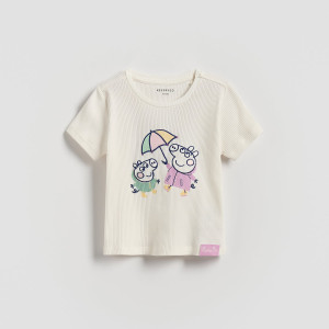 T-shirt Świnka Peppa - 80 (9-12 m.) - złamana biel - dziewczynki - Reserved - 557FT-01X