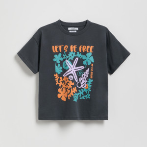 T-shirt z nadrukiem - 116 (5-6 lat) - ciemnoszary - dziewczynki - Reserved - 557GW-90X