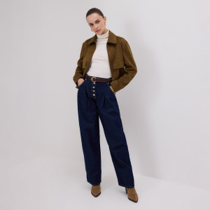 Jeansy barrel z zakładkami - 34 - granatowy - damska - Reserved - 559GE-59J