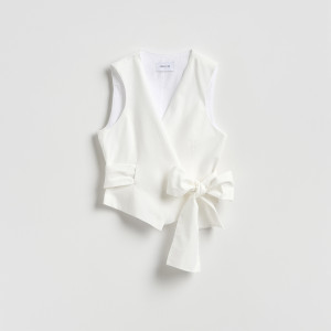 Kamizelka z wiązaniem - XL - biały - damska - Reserved - 559KK-00X