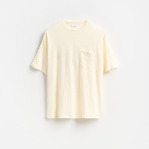 T-shirt boxy z kieszonką - L - złamana biel - męska - Reserved - 564IO-01X