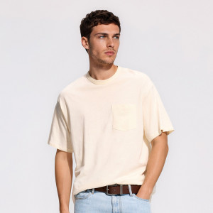 T-shirt boxy z kieszonką - M - złamana biel - męska - Reserved - 564IO-01X