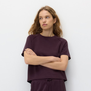 T-shirt z modalem - L - ciemnofioletowy - damska - Reserved - 565GA-49X