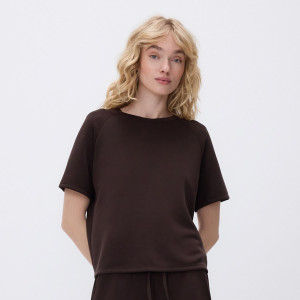 T-shirt z modalem - M - ciemnobrązowy - damska - Reserved - 565GA-89X