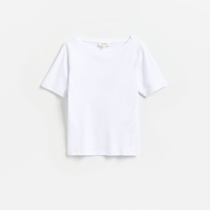 Bawełniany t-shirt - M - biały - damska - Reserved - 565IY-00X