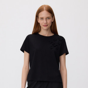 T-shirt oversize z aplikacjami - XS - czarny - damska - Reserved - 566GA-99X