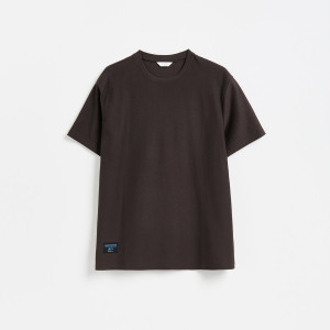 Strukturalny t-shirt comfort fit - S - ciemnobrązowy - męska - Reserved - 566IO-89X