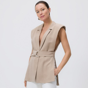 Kamizelka z lyocellem - L - beżowy - damska - Reserved - 567KK-80X