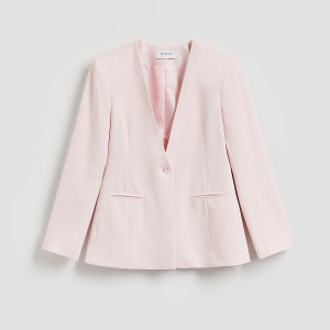 Jednorzędowa marynarka - XL - pastelowy róż - damska - Reserved - 569KK-03X