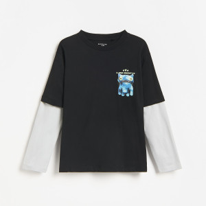 Bawełniany longsleeve Fuggler - 152 (11 lat) - czarny - chłopcy - Reserved - 570LF-99X