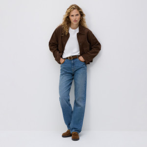 Jeansy straight z wysokim stanem - 40 - niebieski - damska - Reserved - 572GE-55J