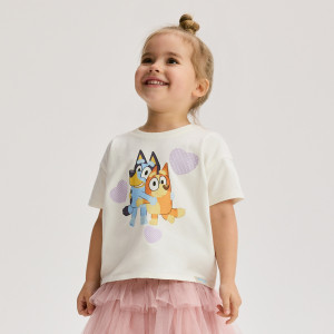 Bawełniany t-shirt Bluey - 80 (9-12 m.) - złamana biel - dziewczynki - Reserved - 575FT-01X