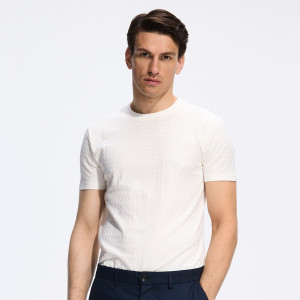 Strukturalny t-shirt slim - XL - złamana biel - męska - Reserved - 575IO-01X