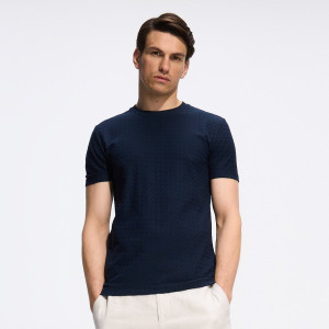 Strukturalny t-shirt slim - XL - granatowy - męska - Reserved - 575IO-59X