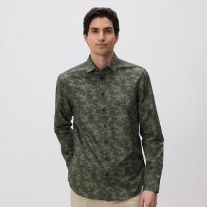 Koszula slim z bawełny egipskiej - L - ciemnozielony - męska - Reserved - 576HT-79P