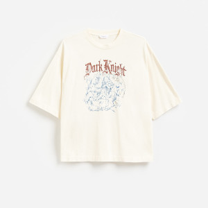 Bawełniany t-shirt boxy - L - złamana biel - męska - Reserved - 576IO-01X