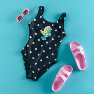 Jednoczęściowy strój kąpielowy Smerfy - 134/140 (8-9 lat) - czarny - dziewczynki - Reserved - 577CZ-99X