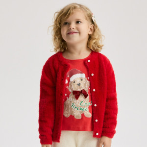 Świąteczny t-shirt z nadrukiem - 104 (3-4 lata) - intenstywna czerwień - dziewczynki - Reserved - 577FT-29X