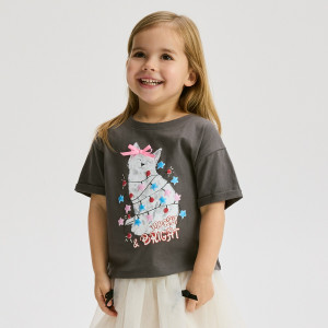 Świąteczny t-shirt z nadrukiem - 80 (9-12 m.) - ciemnoszary - dziewczynki - Reserved - 577FT-90X