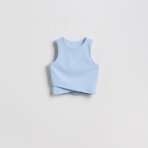 Krótki top z zakładkami - L - jasnoniebieski - damska - Reserved - 577JS-05X