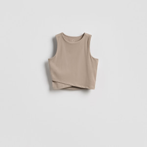 Krótki top z zakładkami - L - beżowy - damska - Reserved - 577JS-80X