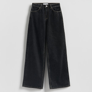 Jeansy wide leg z wysokim stanem - 34 - szary - damska - Reserved - 578GE-90J