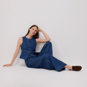 Jeansy wide leg z ozdobnym wykończeniem - 34 - niebieski - damska - Reserved - 580GE-55J