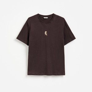 Bawełniany t-shirt regular - L - ciemnobrązowy - męska - Reserved - 580IO-89X