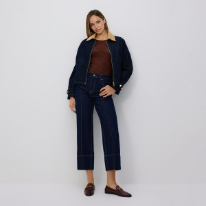Jeansy straight z przeszyciami - 34 - granatowy - damska - Reserved - 582GE-59J