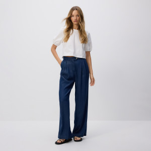 Jeansy wide leg z lyocellu - 34 - granatowy - damska - Reserved - 583CY-59J