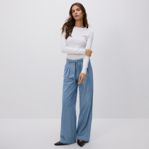 Jeansy wide leg z wiązaniem - 34 - niebieski - damska - Reserved - 584CY-05J