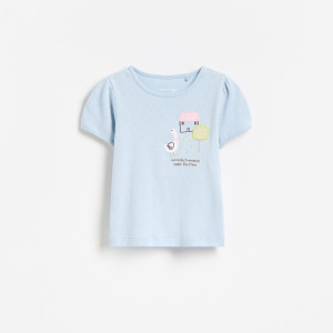 T-shirt z haftem - 104 (3-4 lata) - jasnoniebieski - dziewczynki - Reserved - 587FT-05X