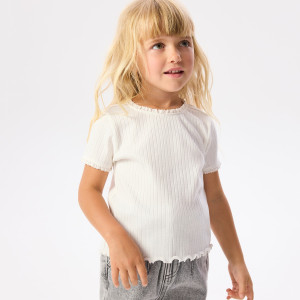 Strukturalny t-shirt z bawełną - 98 (2-3 lata) - złamana biel - dziewczynki - Reserved - 588FT-01X