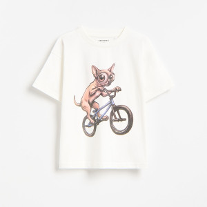 Bawełniany t-shirt z nadrukiem - 158 (12 lat) - złamana biel - chłopcy - Reserved - 588MC-01X