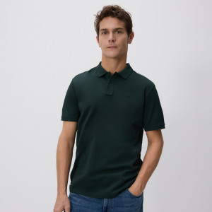 Polo regular z bawełny merceryzowanej - S - ciemnozielony - męska - Reserved - 590EF-79X