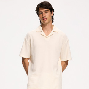 Strukturalne polo comfort fit - L - złamana biel - męska - Reserved - 591EF-01X