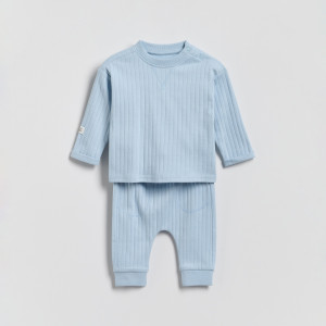Bawełniany komplet - 80 (9-12 m.) - jasnoniebieski - chłopcy - Reserved - 592FJ-50X